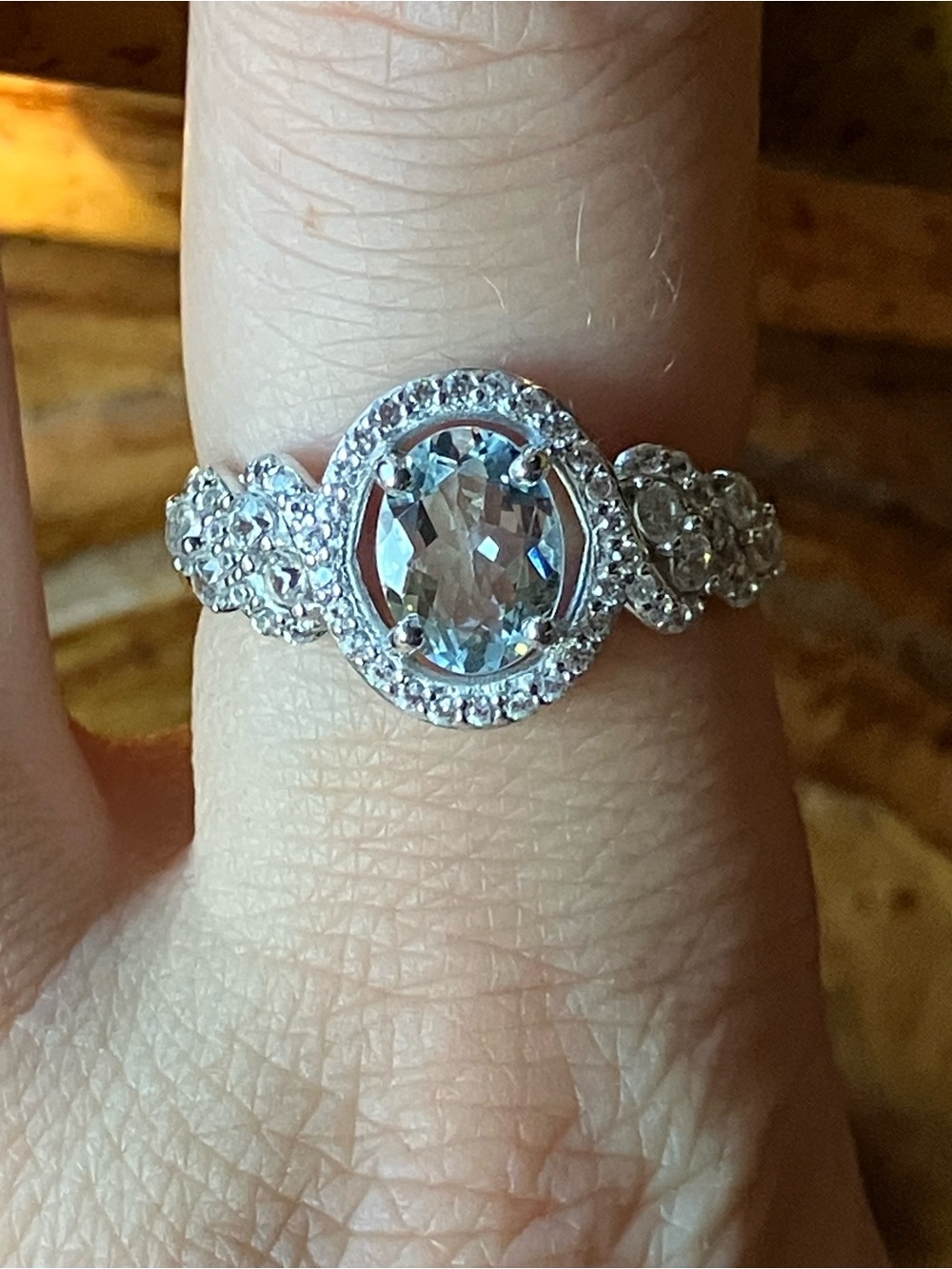 Natural Aquamarine Sterling Silver Ring Size 8